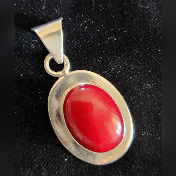 None Jewelry - Red Coral Sterling Silver Pendant